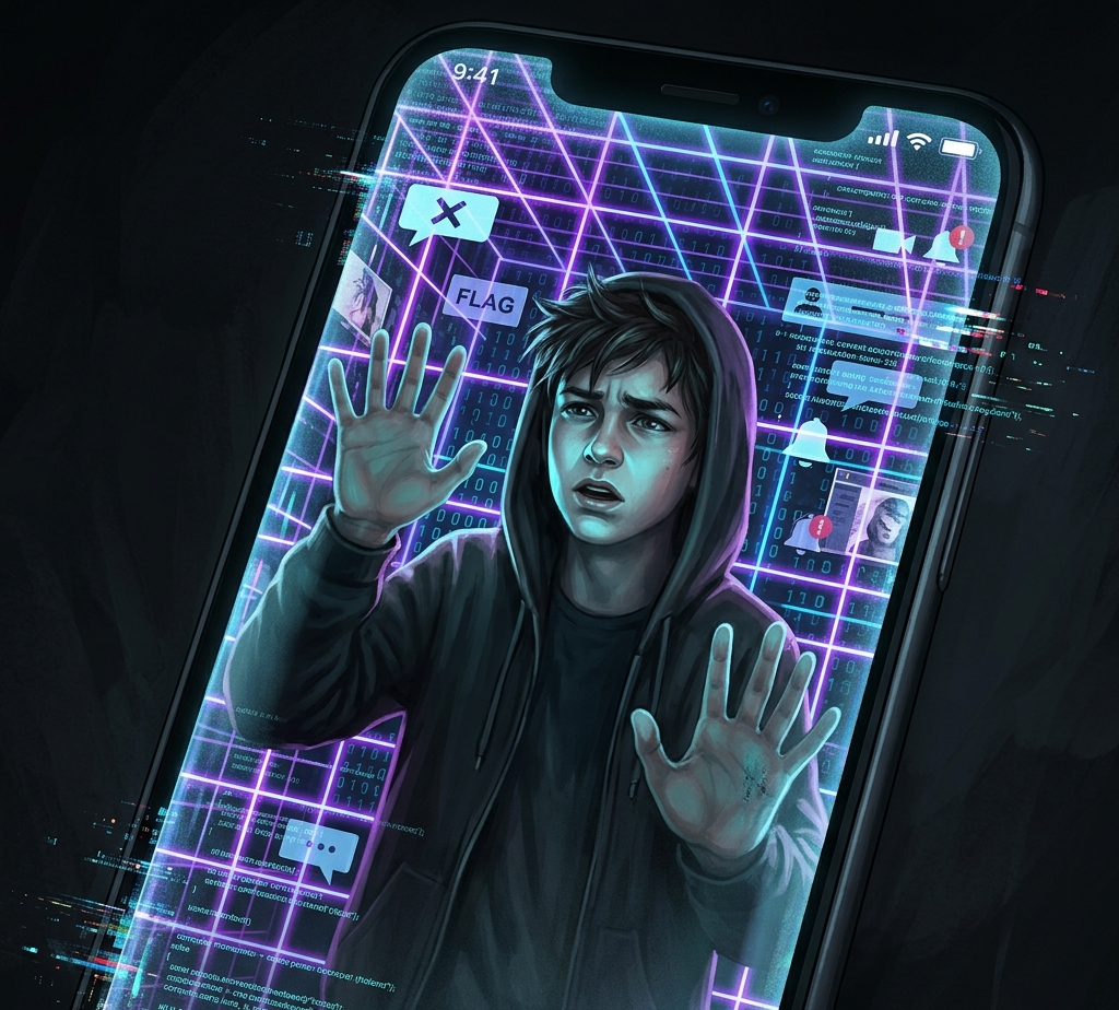 Rappresentazione del sentirsi intrappolati nel cyberbullismo