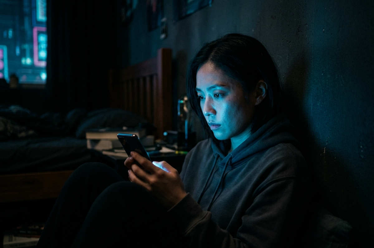 Ragazzo isolato nello schermo del telefono - Cyberbullismo